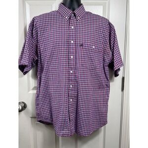 Panhandle Slim Men's L Plaid Button Up Short Sleeve Casual Shirt‎ Red/Blue